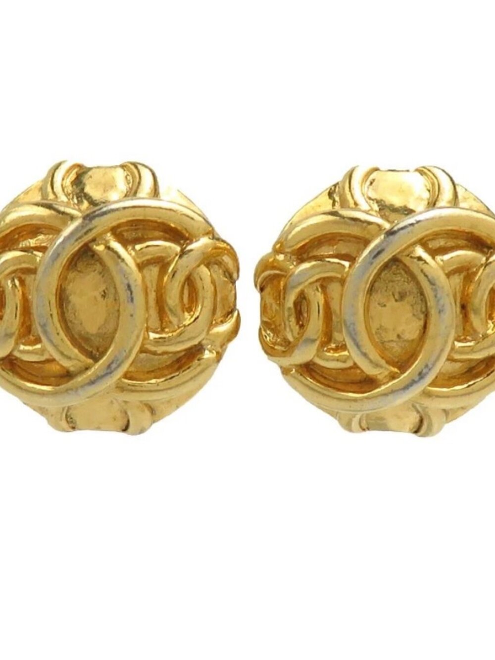 CHANEL Vintage CC Logo Cip on Earrings Gold Metal